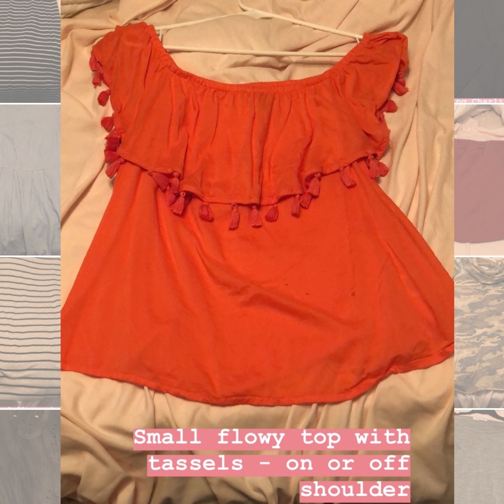 On or off the shoulder top with tassels